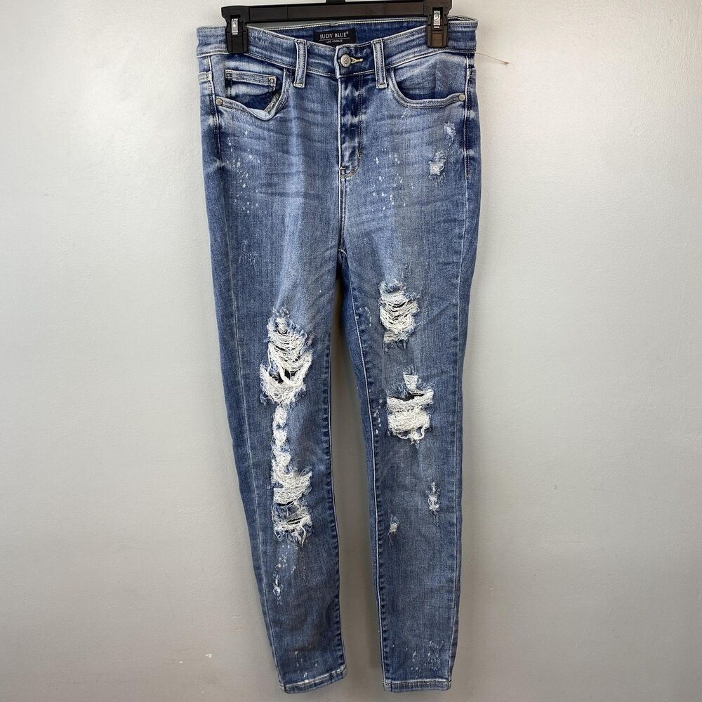Judy Blue Jeans Womens 5 27 Blue Distressed Skinny Fit Mid Rise Stretch Denim